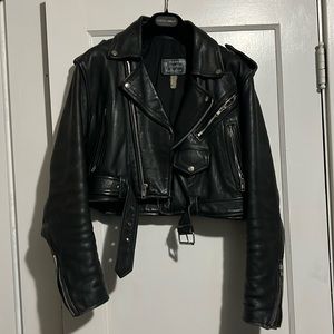 Vintage cropped real leather biker jacket motorcycle jacket leather jacket